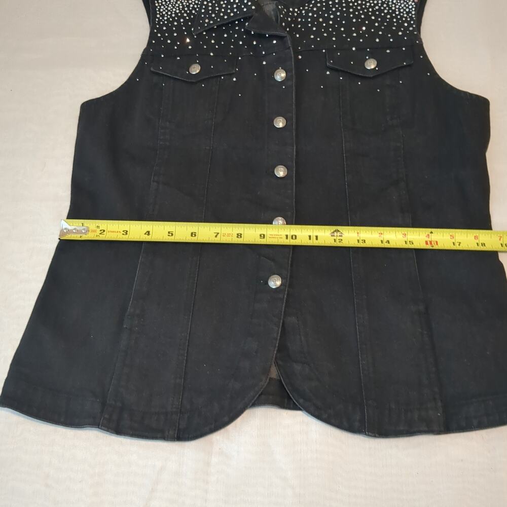 Christine Alexander Black Denim Bling Vest Crystal Rhinestones Studs Large - Picture 12 of 13